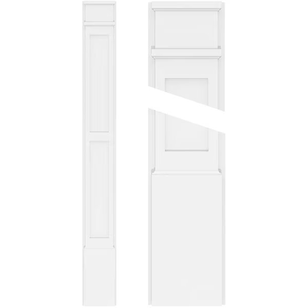 Two Equal Flat Panel PVC Pilaster w/Decorative Capital & Base, 7